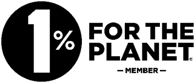 Logo of '1% for the Planet' with a black circle and white text on a white background