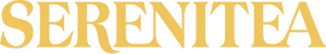 SERENITEA logo in gold on a white background